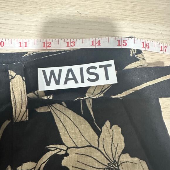 Ralph Lauren Women’s 100% Linen Black and Tan Tropical Floral Wide Leg Pants 6 - Picture 11 of 13